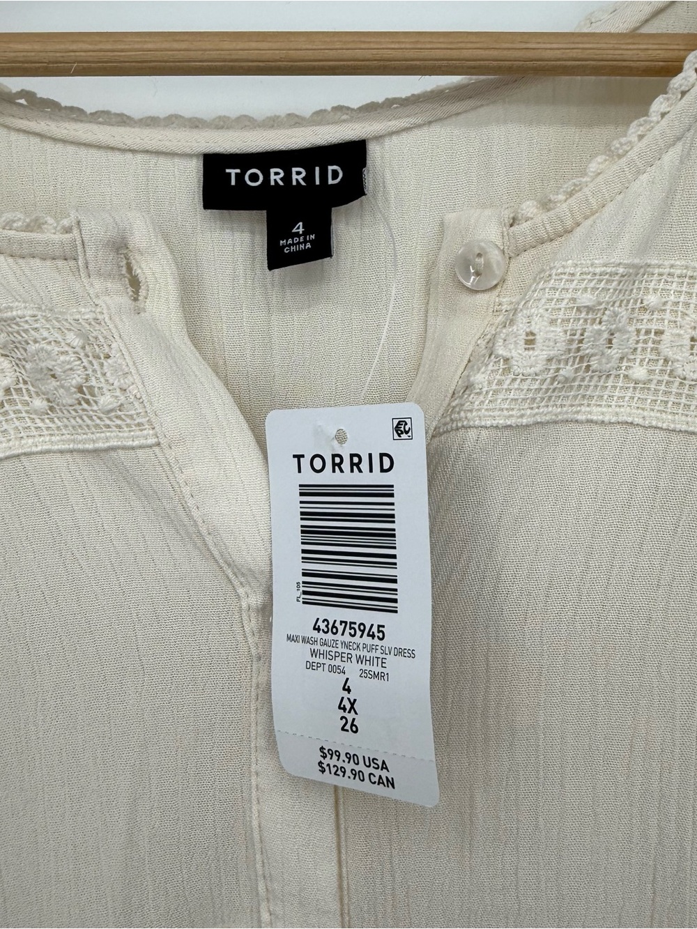 Torrid Whisper Cream Gauze Maxi Dress Size 4X Cottagecore Puff Sleeve Plus - Picture 3 of 13